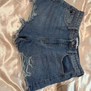 KanCan Blue Jean Shorts with Casual Fit and Frayed Hem